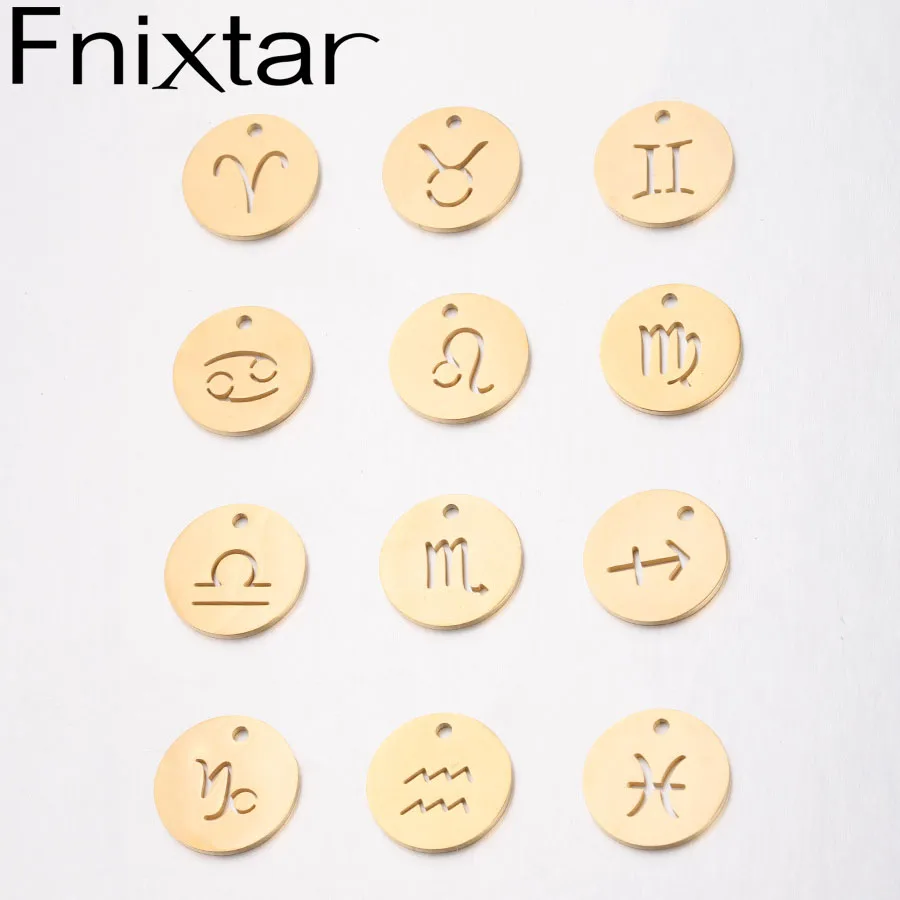 

Fnixtar 15mm Zodiac Charms Mirror Polishe Stainless Steel DIY Charms 12 Constellations Pendant Jewelry 12pcs/lot