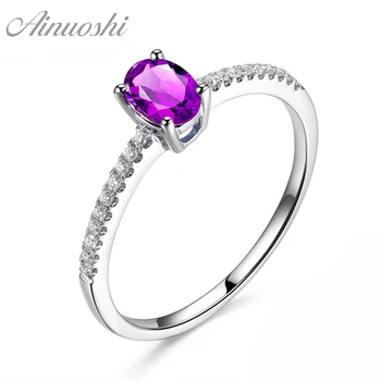 

AINUOSHI Natural Amethyst Oval Ring Row Drill 1.25ct Oval Cut 925 Sterling Silver Ring Engagement Wedding Women Ring Jewelry