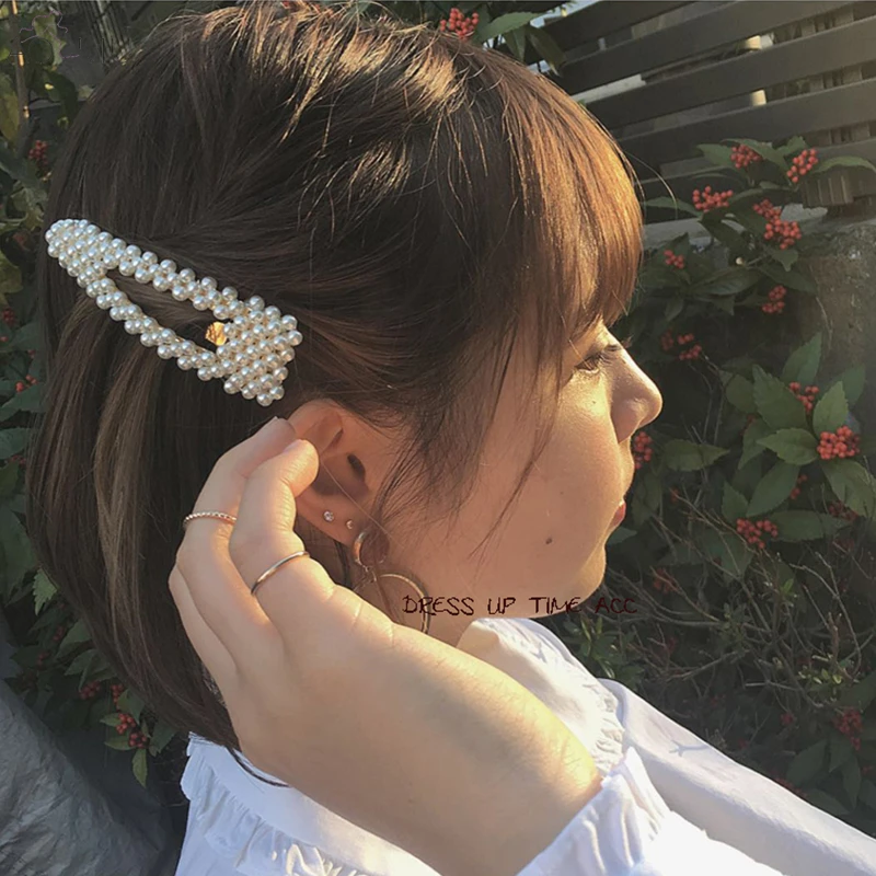 

AOMU New Luxury Graceful Rhinestone Faux Pearls Hairclip Hair Accessories For Women Charm Hairpin Barrettes Hairwear Headdress