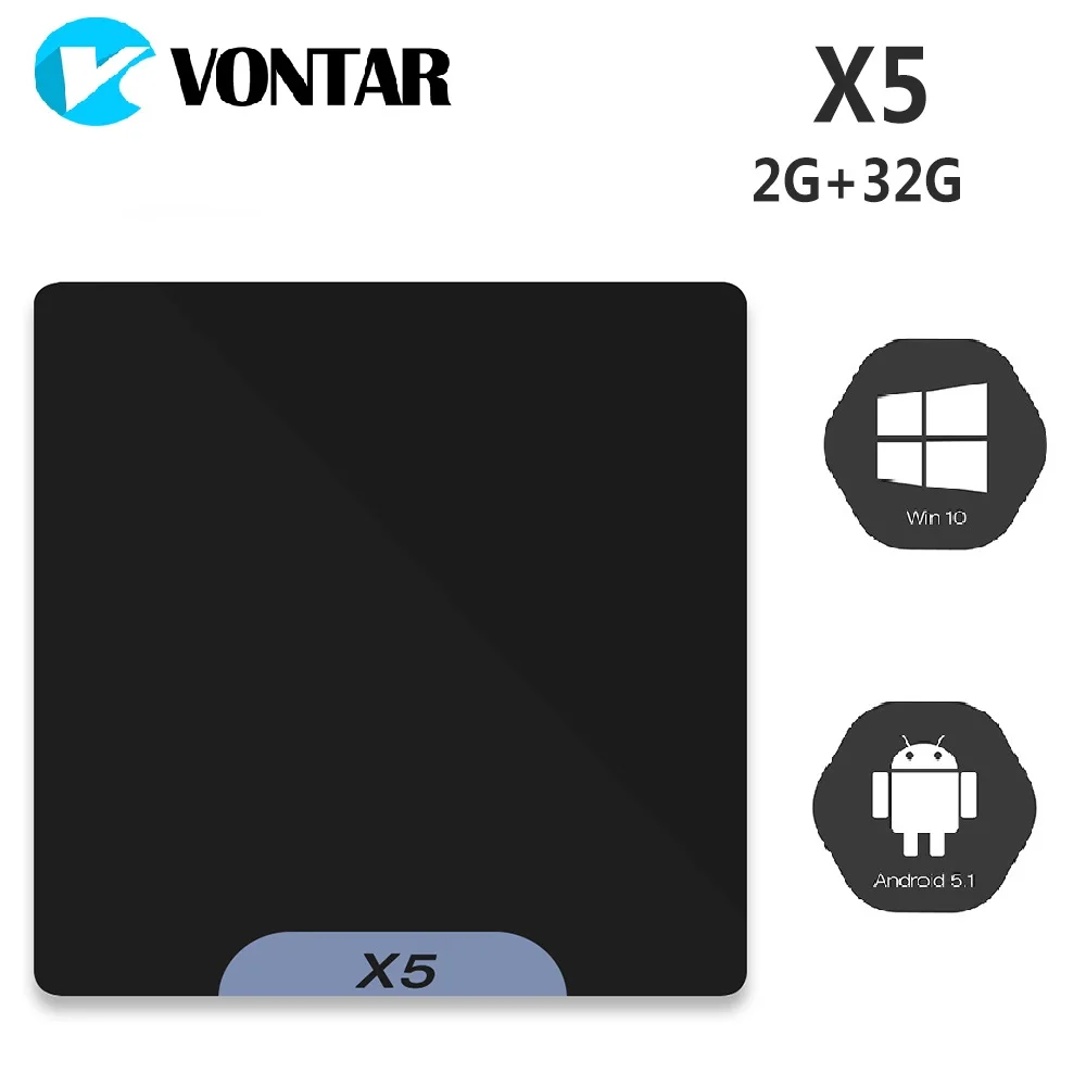 

VONTAR X5 Mini PC Atom x5-Z8350 Processor Support for Windows 10 & Android 5.1 2GB 32GB Bluetooth 4.0 1000M LAN 2.4G Wifi TV Box