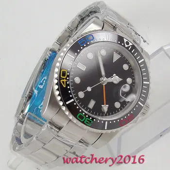 

43mm Bliger Black Sterile Dial GMT Rotating Ceramic Bezel Date window Sapphire Glass Luminous Automatic Movement men's Watch