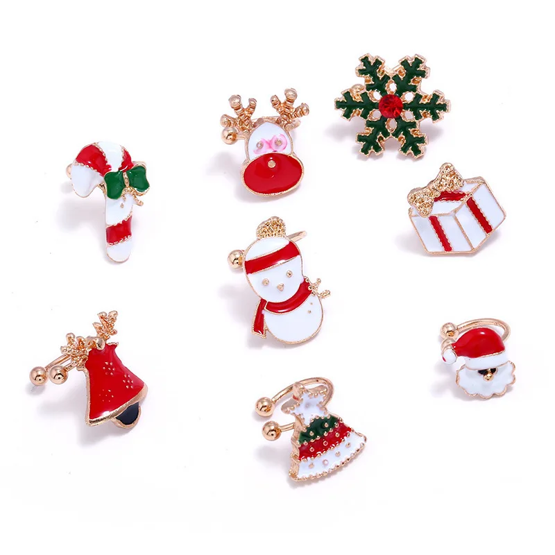 

Santa Claus Christmas Tree Bell Gift Box Snowflake Snowman Ear Clip Earrings Ear Cuff Earring Christmas Jewelry Gift EZ0867