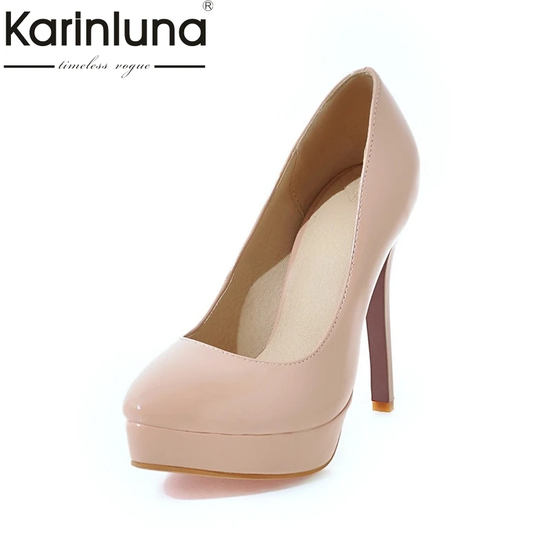 

Karinluna 2019 Spring Autumn Solid Shallow Pumps Shoes Woman Plus Size 30-48 Platforl OL Super High Heels Women Shoes