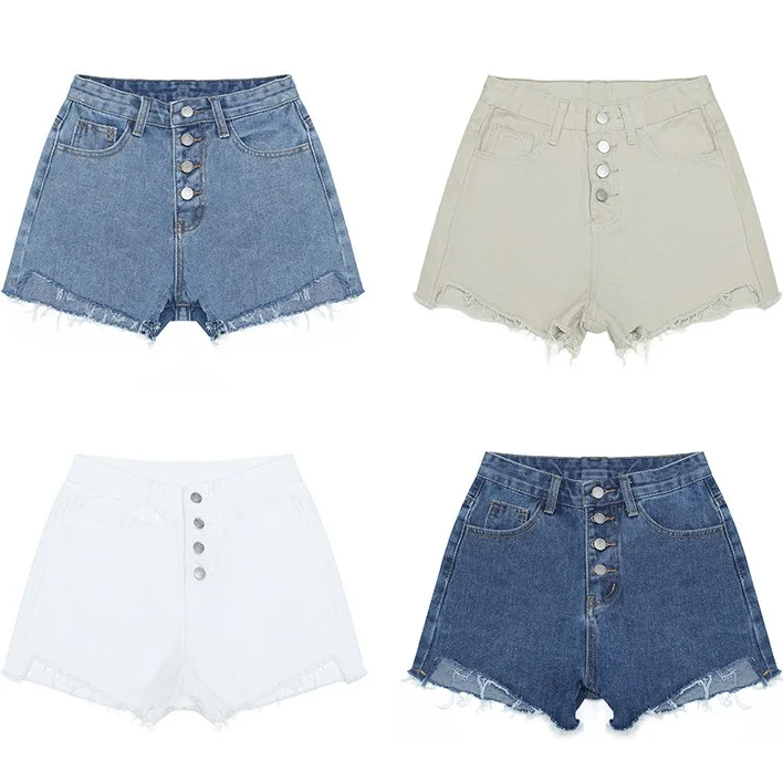 Women Denim Shorts 2018 Summer Fashion High Rise Vintage Cut Off Raw Button Fly Frayed Short Jean Hot Pants Black Blue White |