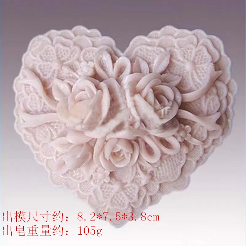 DIY Craft silica gel molds Rose pattern heart shape soap cake making food grade silicone mods