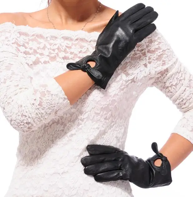Women's autumn and winter leather glove lady's natural sheepskin