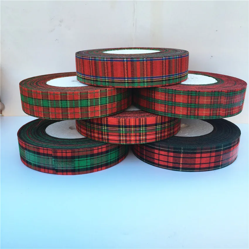 

25mm Red Lattice Printing Grosgrain Ribbon Bows Christmas Party gift Decor Craft 5 yards