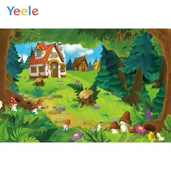 

Yeele Forest Mushroom Children Cartoon Dreamy Photographic Backgrounds Birthday Party Photography Backdrop for Photo Studio