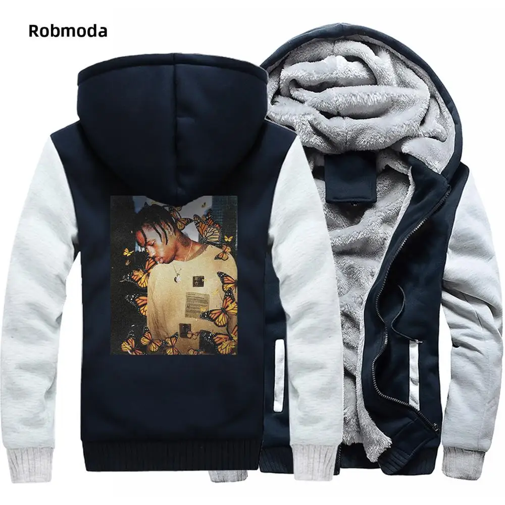 

Travis Scott Butterfly man's Plus velvet Thicken coat Effect Rap Music Album Cover men and women Astroworld hoodies sweatshirt