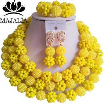

Fashion african jewelry yellow Plastic and crystal nigerian wedding african beads jewelry set Free shipping Majalia-443