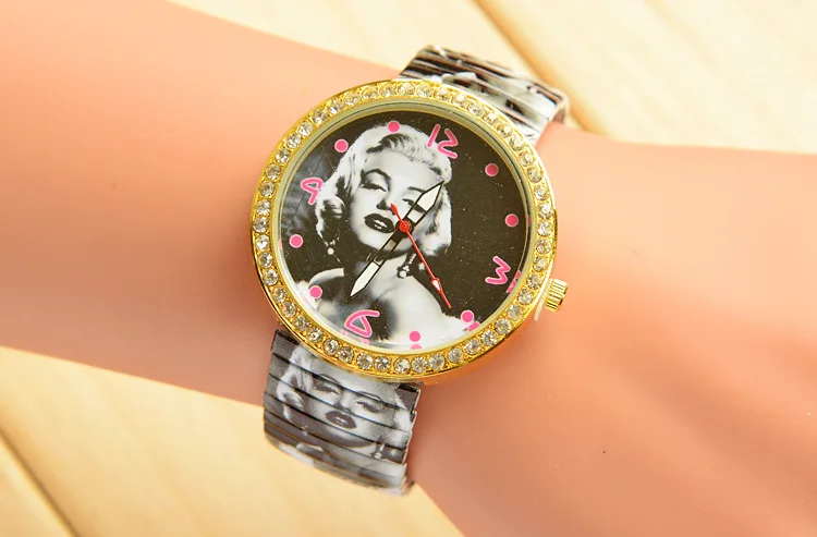 Hesiod уникальные супер звезды Мэрилин Монро печати женские часы эластичный ремешок кристалл часы для женщин Relogio Feminino