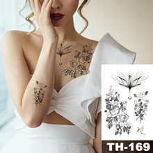 Водостойкая временная татуировка, наклейка с рисунком розы, лотоса, птицы, переводная вода под грудью, грудная грусть, плечо, боди-арт, поддельные татуировки