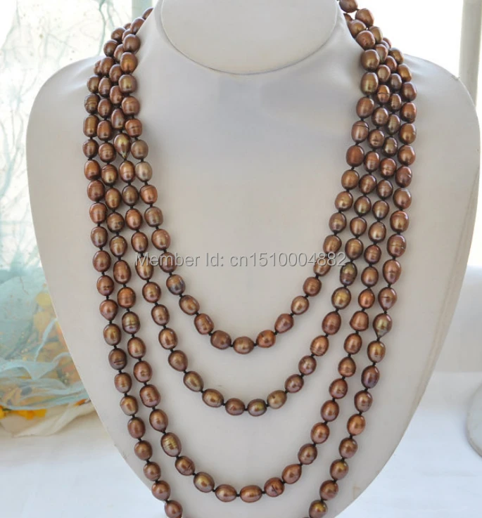 

shitou 004034 Long 100" 10mm chocolate rice freshwater cultured pearl necklace