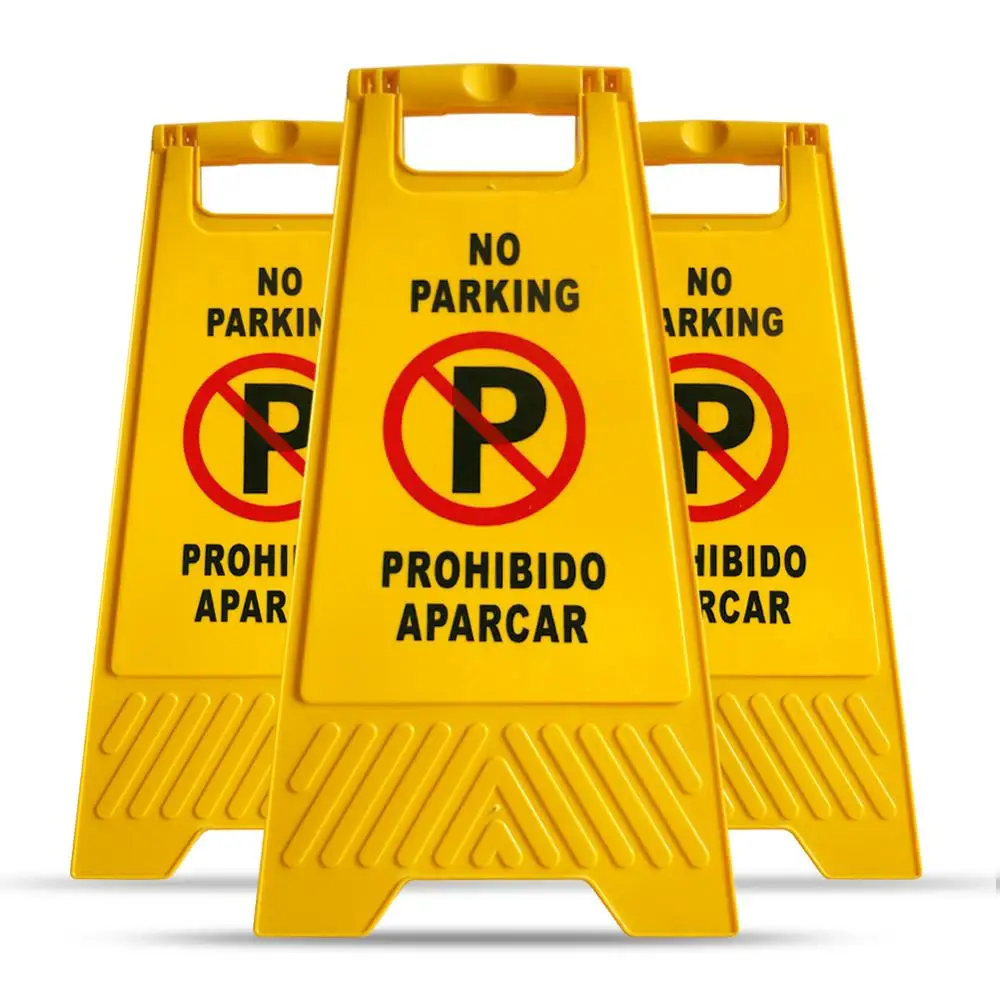 

MYSBIKER No Parking Sign, 3 Pack Yellow Sign Stand-Up Floor Signs Readable on Both Sides,with Both English and Spanish