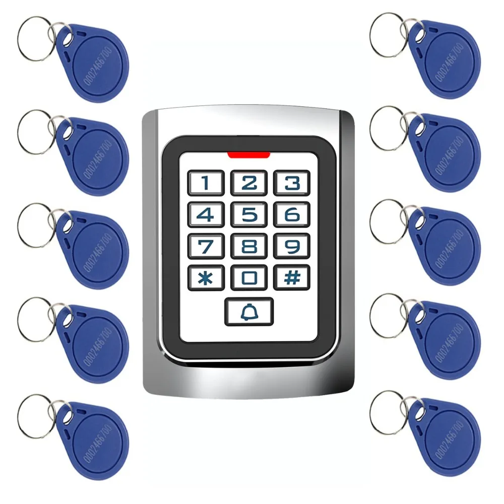 

10pcs RFID Cards + RFID 125Khz EM Card Door Access Control Metal case Silicon Keypad Security Entry F1331