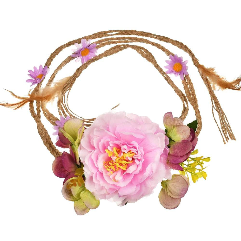 

1PCS Belt Peony Daisy Flowers Leaves Knit Flax Feather Boho Colorful Sash Women Seaside Beach Holiday Dress Up Accessories