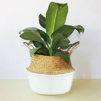

Simple Pastoral Style Woven Rattan Basket Handmade Braid Plant Toys Laundry Storage Holder Folding Flower Pot Home Decoration