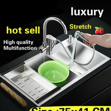 Квартира vogue кухня ручная раковина двойной паз 304 Нержавеющая сталь Стандарт Горячая 750x410 мм