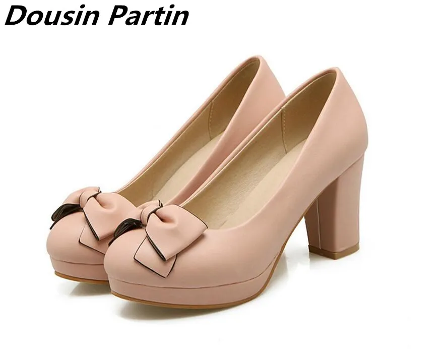 

Dousin Partin 2018 Fashion Bowtie Women pumps high heels pink/blue fashion women pumps shoes woman Slip On Ladies Wedding Shoes