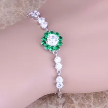 Привлекательный зеленый кубический цирконий белый CZ 925 пробы серебряный браслет цепочка 7-8 дюймов S0647