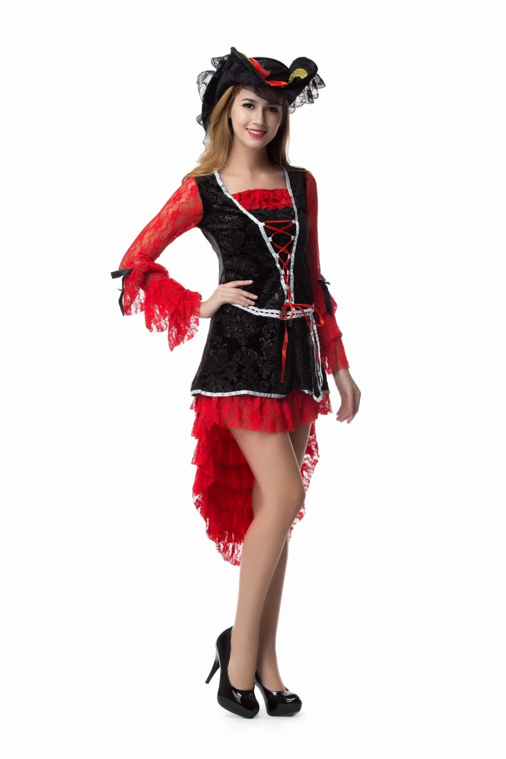 Костюм пирата для женщин, для взрослых, костюм на Хэллоуин, с длинным рукавом, сексуальный матадор, пиратский капитан, для косплея вечерние платья с шапкой