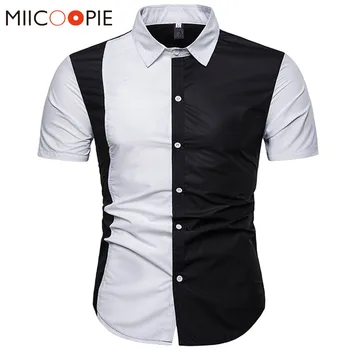 

New Summer Mens Shirts Casual Slim Fit Contact Color Short Sleeve Chemise Homme Male Classic Black White Business Social Camisas