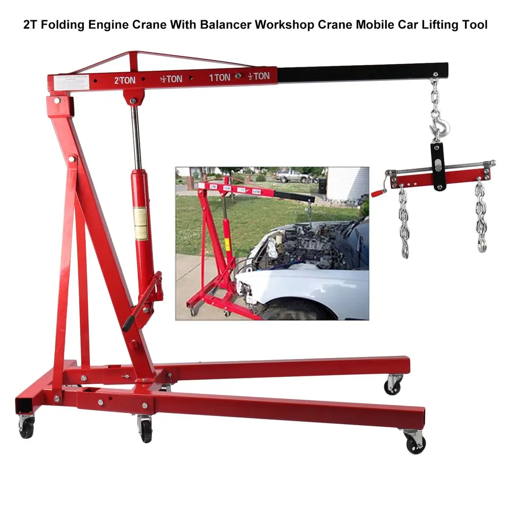 

Engine Crane With Balancer 2T Folding Hydraulic Workshop Crane Mobile Car Lifting Tool Vehicle Repair Accessories