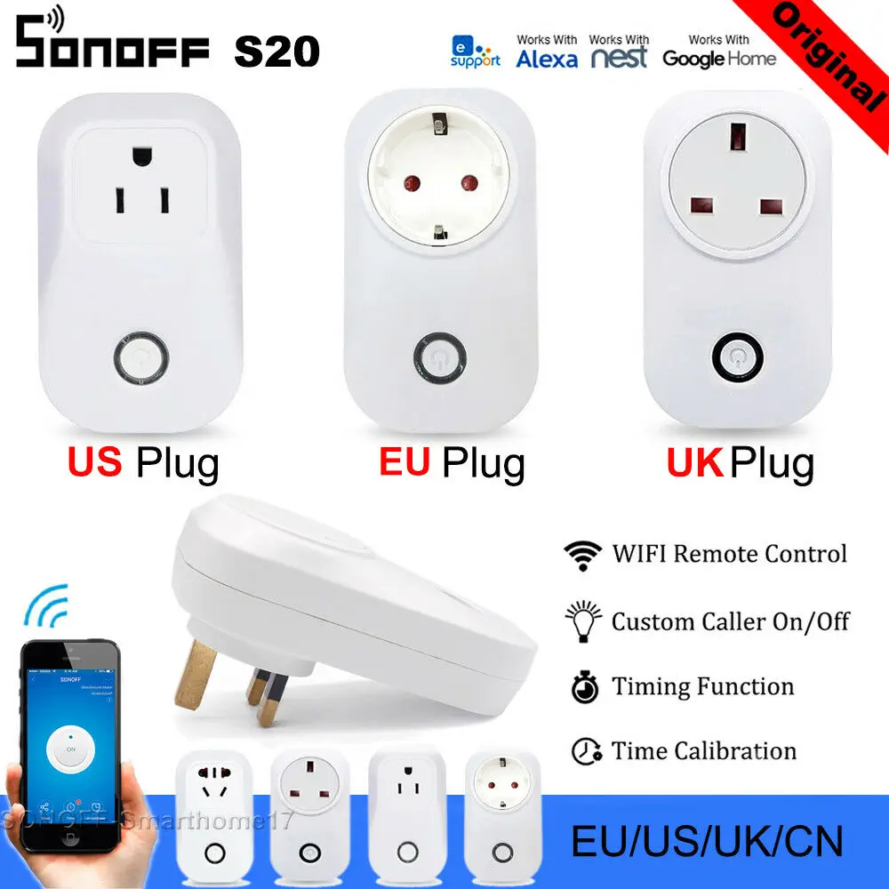 

10pcs Sonoff S20 EU Plug Wifi Smart Power Socket Switch Wireless APP Remote Socket Outlet Timing Switch for Smart Home Alexa HWC