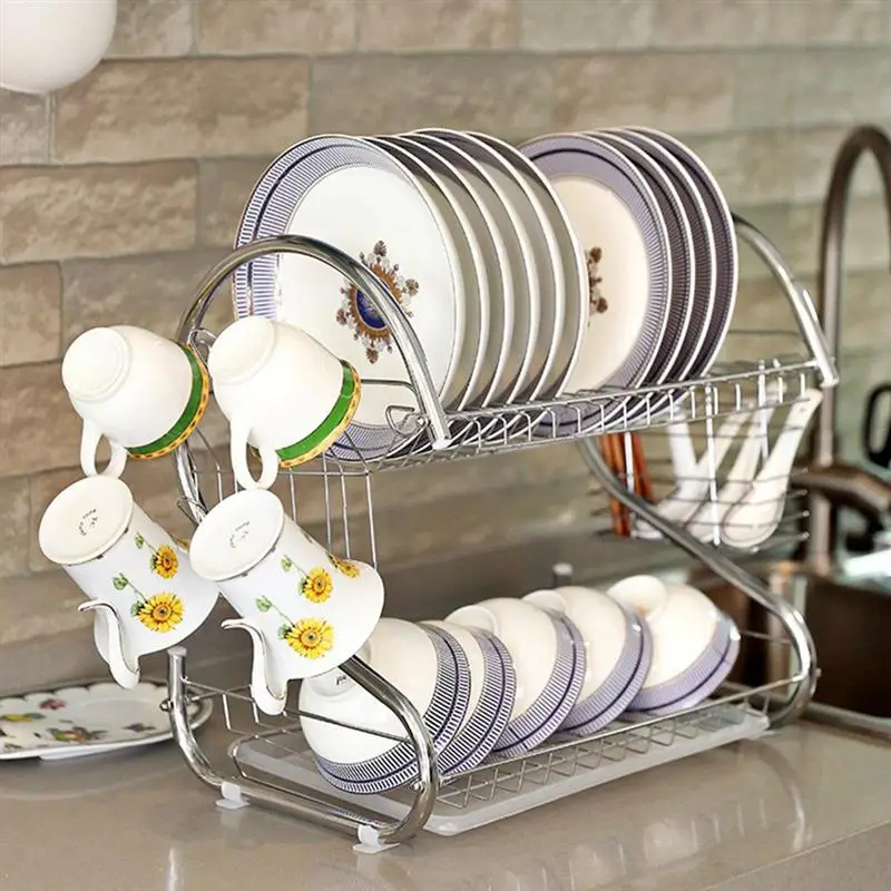 

OUNONA 2 Tiers Dish Drying Rack Home Washing Holder Basket Plated Iron Great Kitchen Sink Dish Drainer Drying Rack Organizer