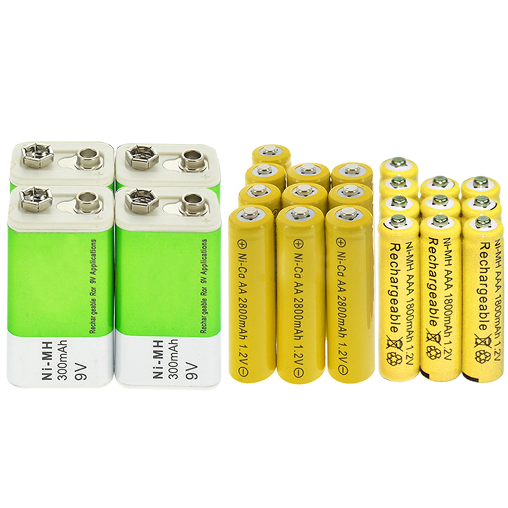 9v 300mAh+ AA Ni-Cd 2800mAh+ AAA Ni-MH 1800mAh 1,2 V аккумуляторная батарея желтого цвета