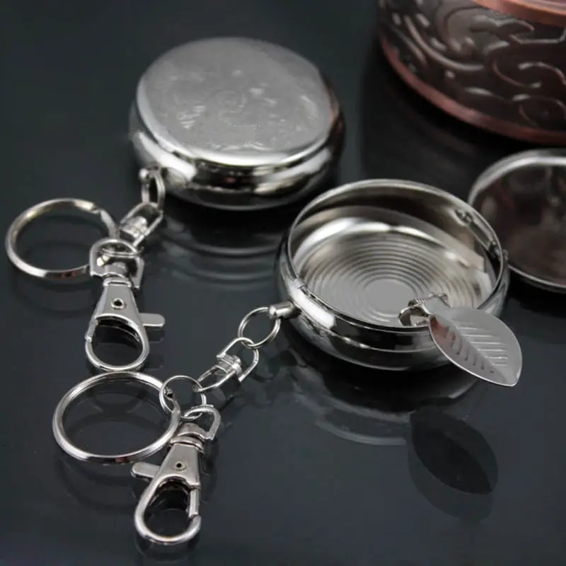 Outdoors Mini Round Cigarette Keychain Portable Ashtrays Stainless