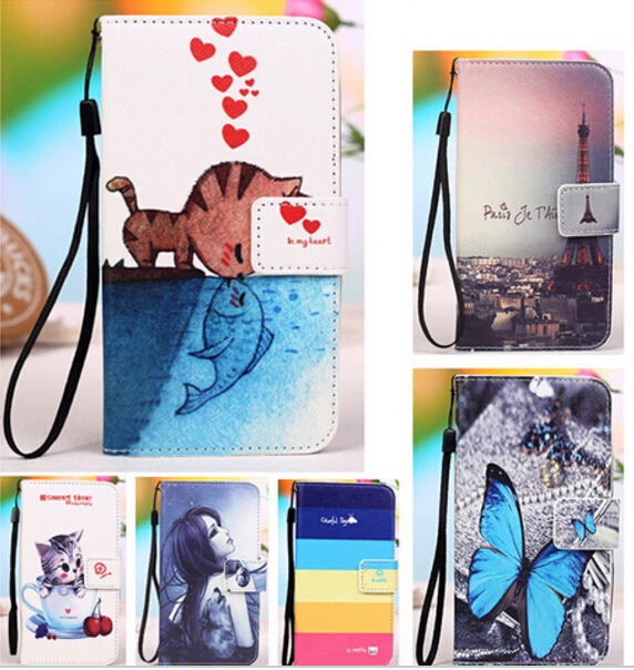 

For Jiayu S3+/F2/S3/S1/G6 Advanced/G6 Painting Patterns PU Leather Stand Wallet 2Credit Card Slots Cover case+Lanyard gift