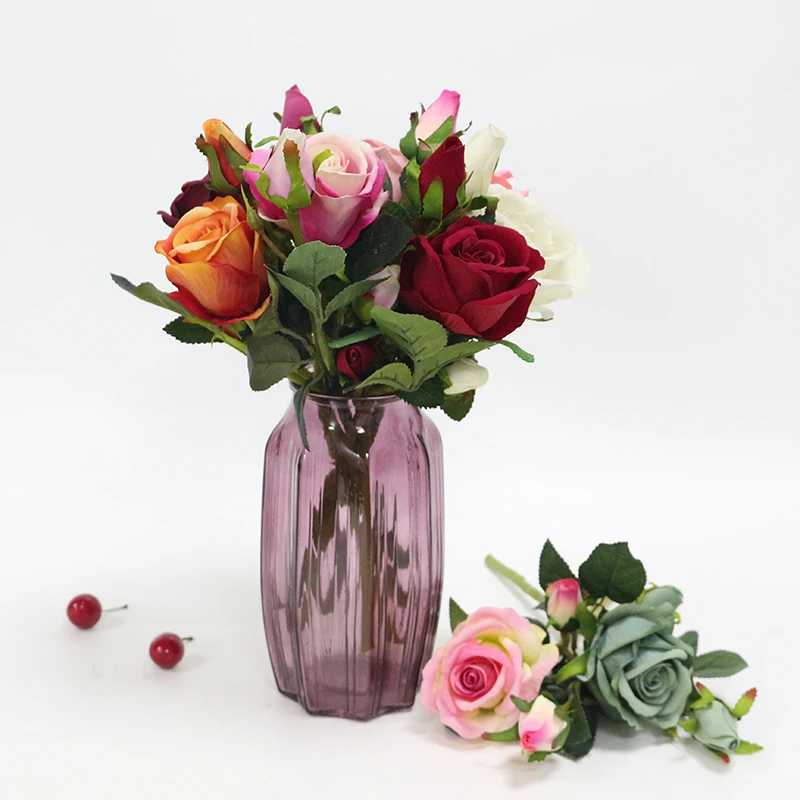 Flone Velvet Rose Flower Branch Fake Flowers Roses Artificial Flowers High Quality Wedding Home Garden Decoration Accessories (2)