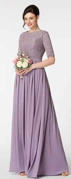 2017 Long Modest Bridesmaid Dresses With Half Sleeves Lilac A Line 2017 Long Modest Bridesmaid Dresses With Half Sleeves Lilac A Line Floor Length Lace Chiffon Country Gowns Custom In From