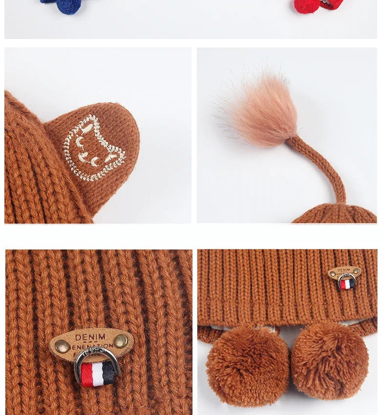 New Baby Knit Hat Autumn And Winter Thickening Female Baby Winter Hat  With Hair Ball Newborn Wool Hat Out Of The Ear Cap GCG42 (15)
