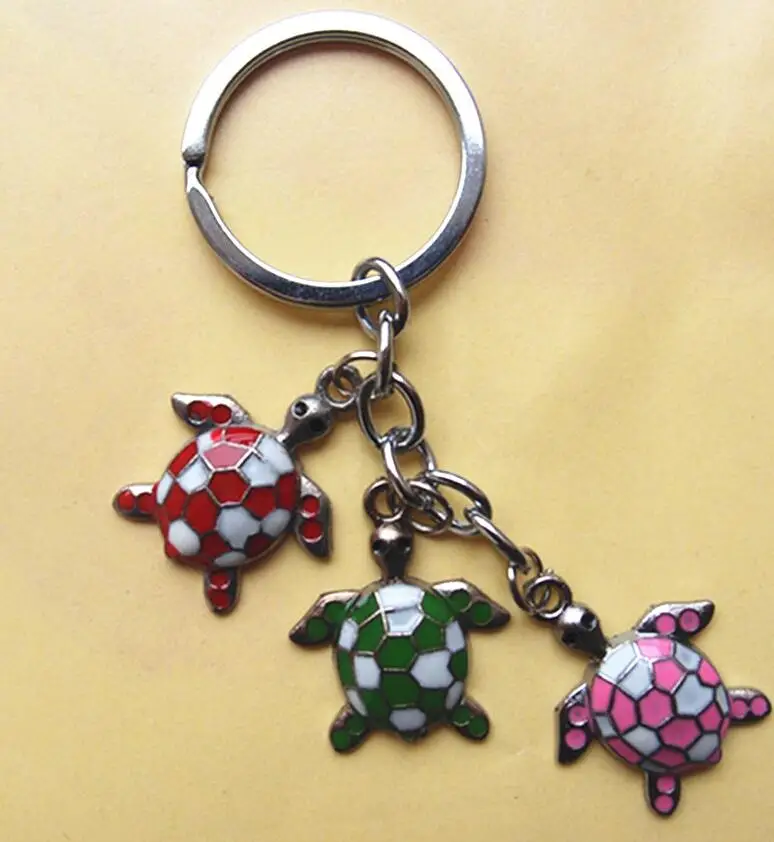 Vintage Silver Enamel Animal Turtles Charm Keychain Ring For Keys Car Key Ring Souvenir Gifts