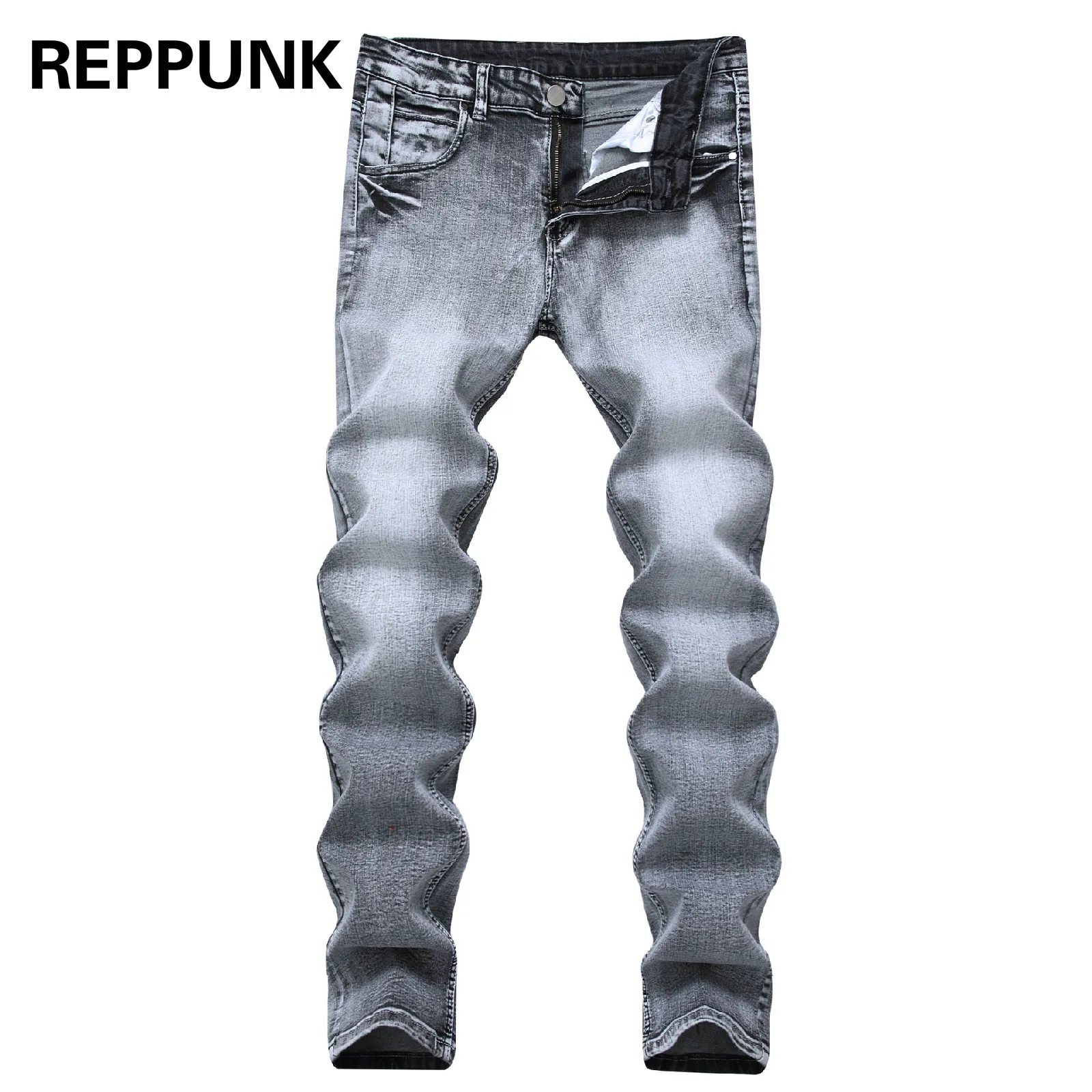 

DIAOOAID Cotton Jeans Men Grey Straight Pants Casual Nostalgia Slim Denim Trousers Male Hot Sale Destoryed Slim Simple Trousers