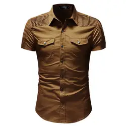 Для мужчин модные рубашки новые плиссированные короткий рукав Для мужчин дизайнерская Повседневная рубашка Camisa Masculina Chemise Homme мужской Топы