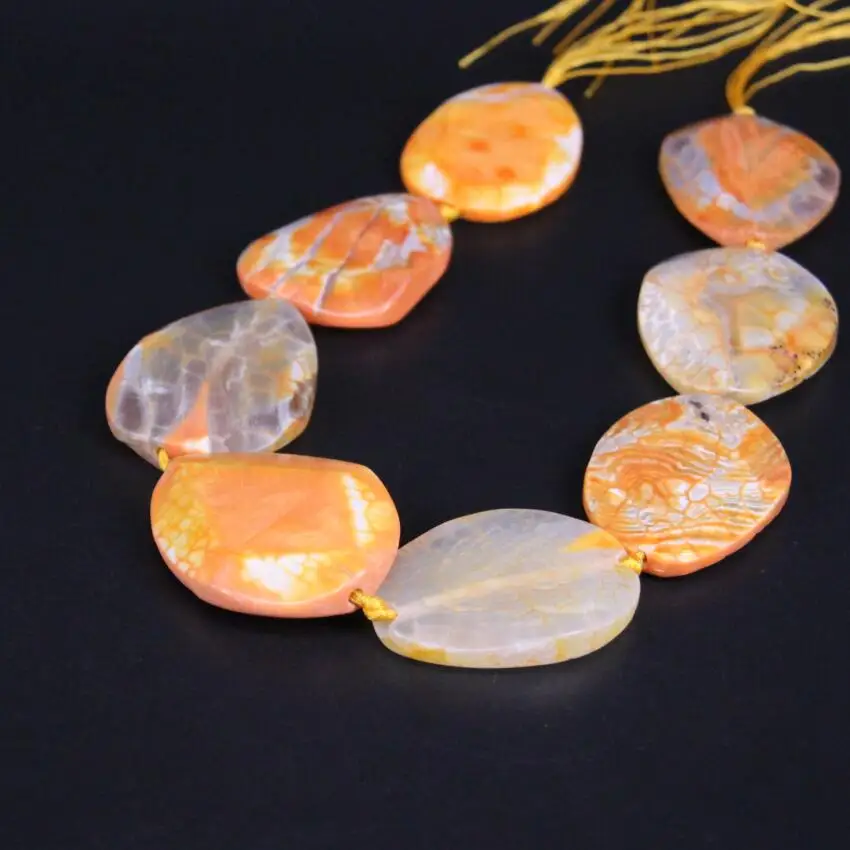 Large Approx8PCS/strand Orange Dragon Veins Raw Agates Faceted Slice Cut Nugget Loose Beads Natural Stone Slab Pendants Jewelry | Украшения