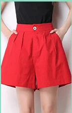 Широкие Шорты женские, с высокой талией Летний стиль туфли с широко открытым носком, фасон свободные женские повседневные шорты конфетного цвета, большие размеры - Цвет: red