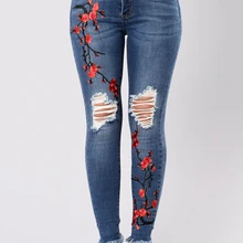 Женские прямые джинсы с цветочной вышивкой и низкой талией, рваные джинсы бойфренда, женские свободные джинсы стрейч, большие размеры