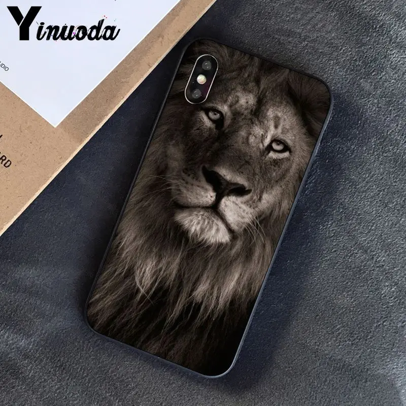 Yinuoda Lion tiger Модный милый животный черный чехол для телефона чехол для Apple iPhone 8 7 6 6S Plus X XS MAX 5 5S SE XR чехлы