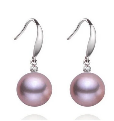 

HOT SELL - > 13378 PAIR of South sea genuine purple perfect round pearl earring huge -Top quality free shipping