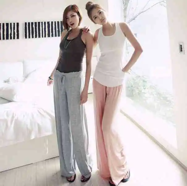 

Wide Leg Pants Women Summer Korean Style Casual Loose Drawstring Sweatpants Modal Cotton Long Trousers Pink Gray Black B20