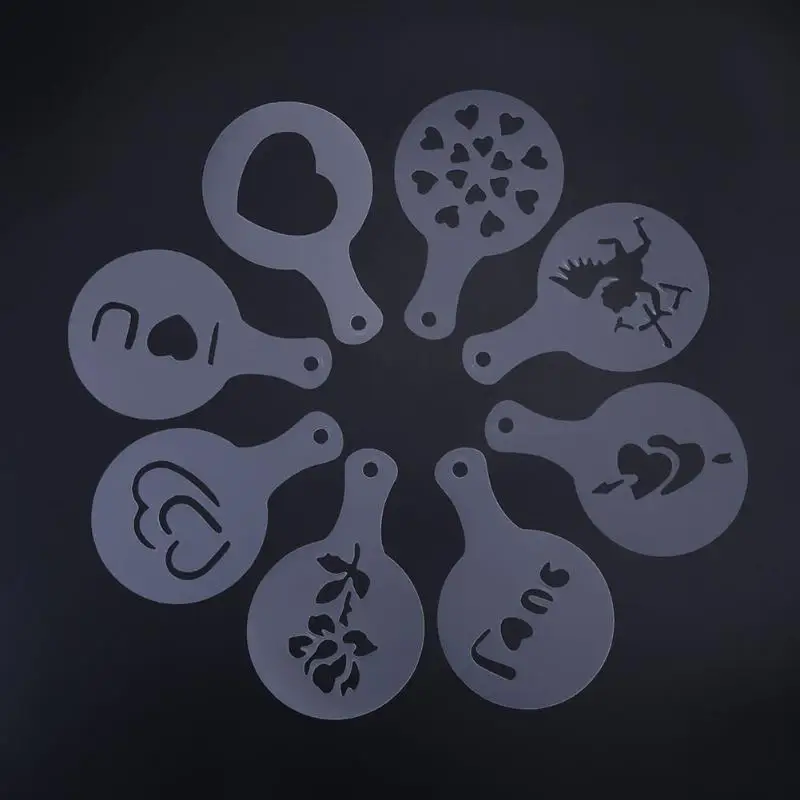 

8pcs/set Coffee Stencils Halloween Valentine Printing Pattern Coffee Milk Cake Duster Template Mold Strew Spray Pad Coffee Tools