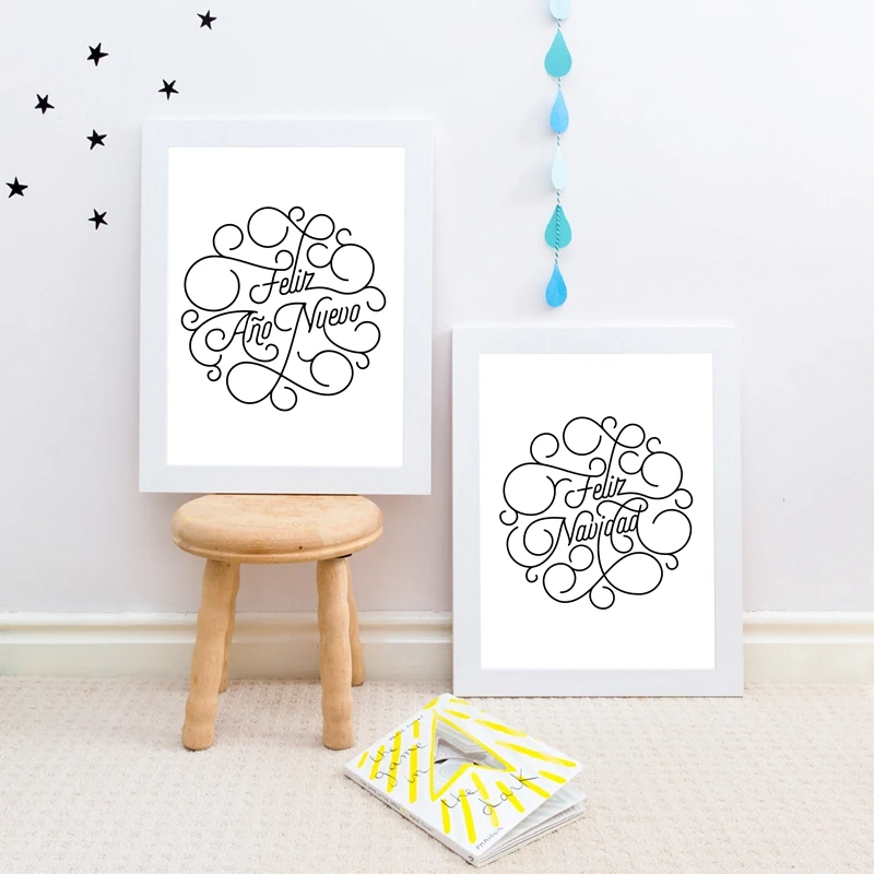 Feliz Navidad Flourish Calligraphy Lettering Spanish Prints Home Decor