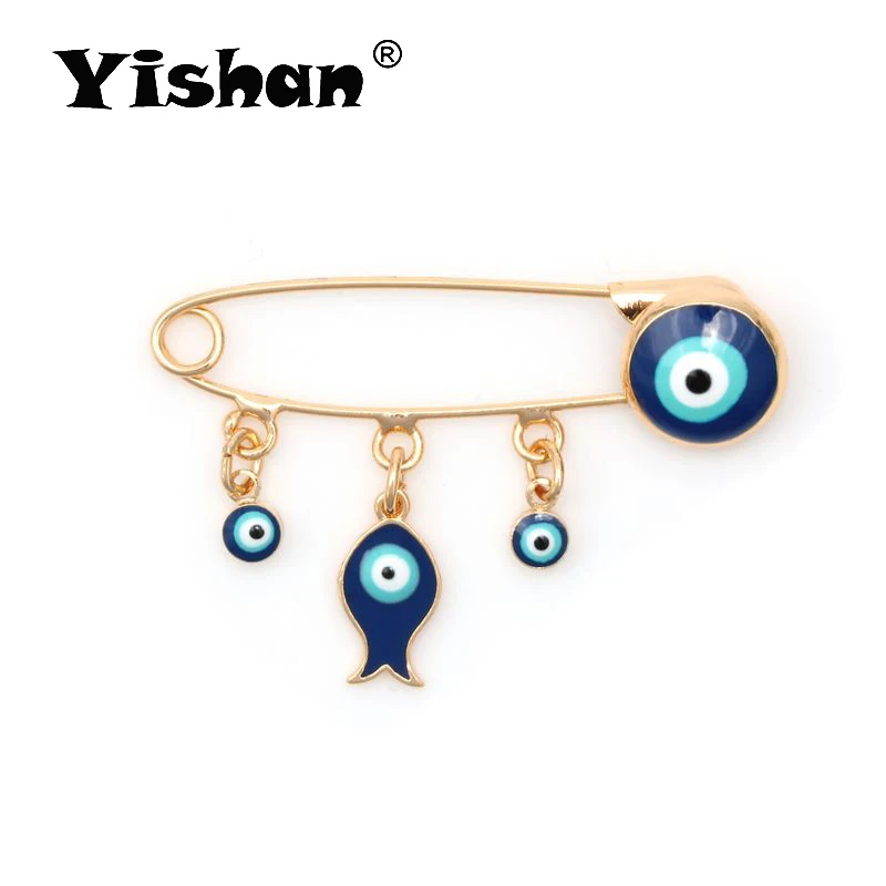 

Yishan 37*24mm 1Pcs Evil Eye Copper Brooch Star Leaf Fish Safe Lock Gold Brooch Pin Finding Jewelry Accessories for Gift EY6185