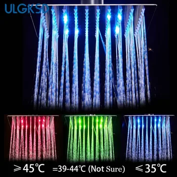 

ULGKSD LED Rainfall Shower Spray 8/10/12/16/20 Inch Chrome Stainless Steel Shower Head Wall Mount Hot Cold Mixer Tap