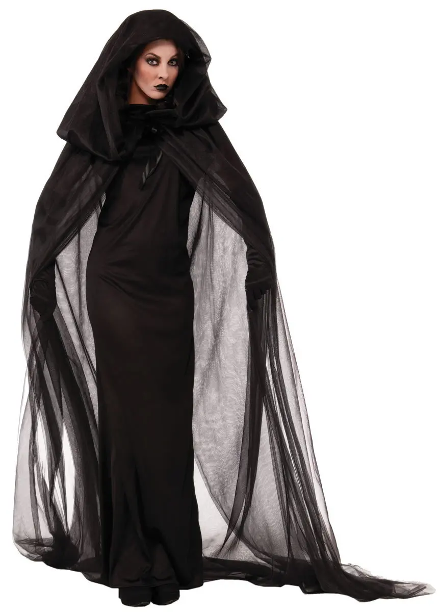 Для женщин Хэллоуин Косплэй костюм средневековой Renaissance Adult ведьма Готический queen вампира черный фантазии плащ платье с перчатками