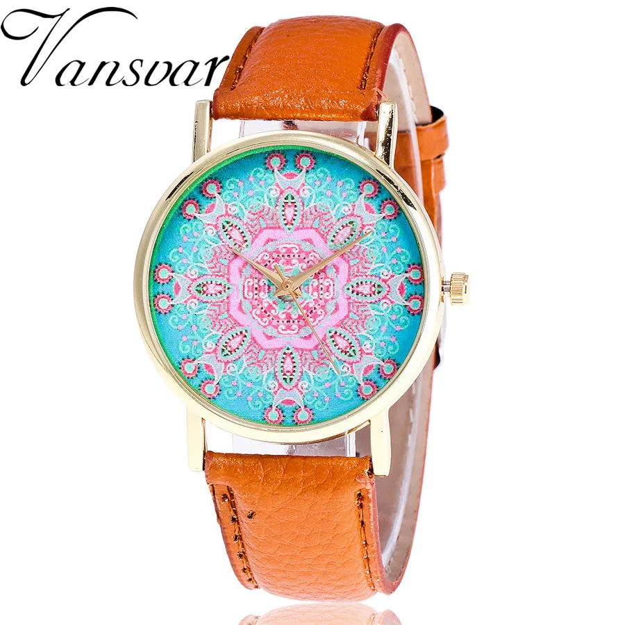 

Vansvar Brand New Casual Women Dress WristWatch Relogio Feminino Fashion Young Ladies PU Leather Mandala Quartz Watch V35